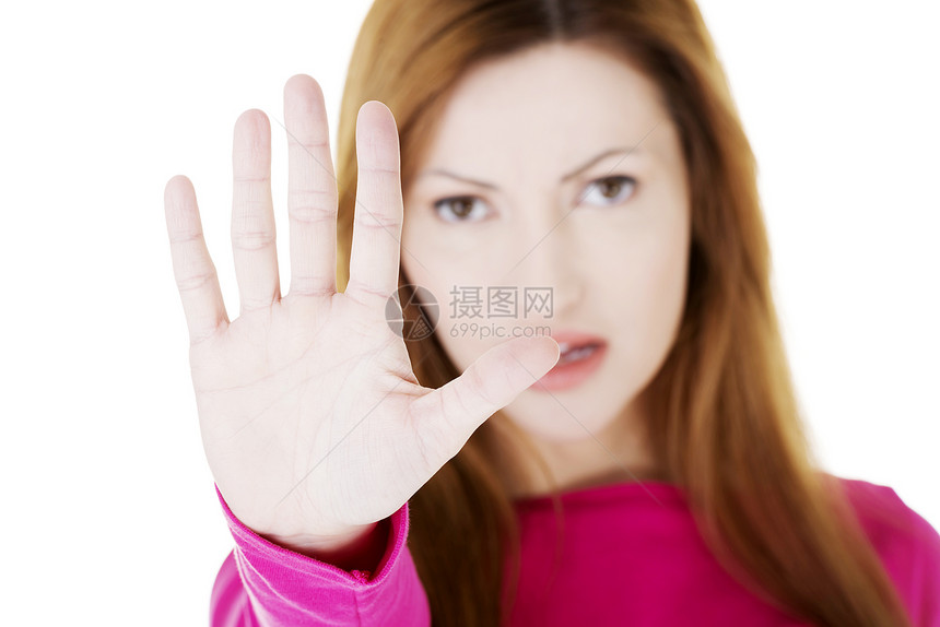 坚持住 停止手势女性白色粉色棕榈挑战命令成人危险美女信号图片