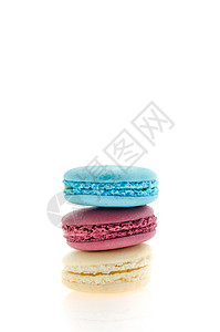 马卡龙甜点奶油小吃白色糕点蓝色紫色粉色食物糖果背景图片