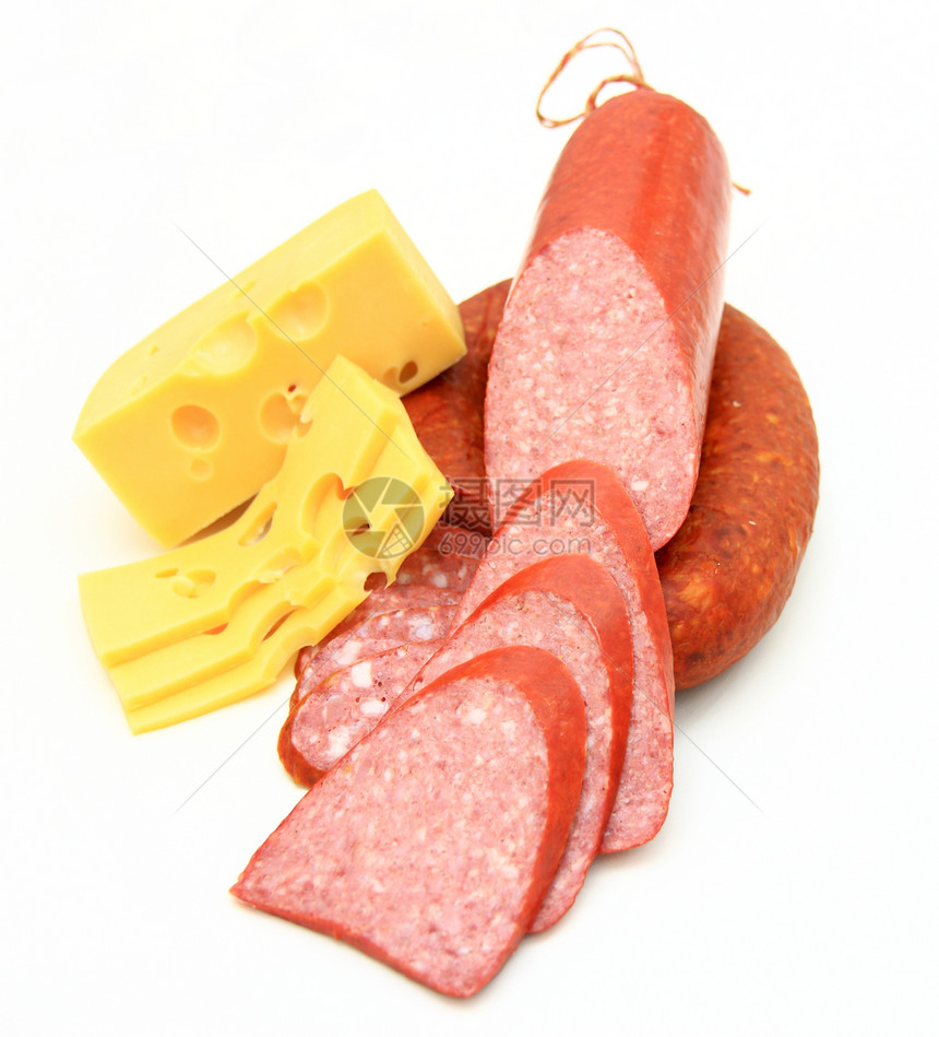 带奶酪的新鲜香肠火腿白色饮食猪肉盘子食物图片