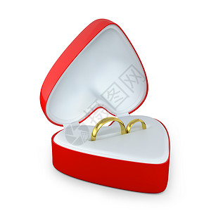 圣餐在心形盒子里对结婚戒指的配对背景