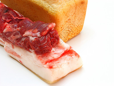 面包和大肉黄色饮食脆皮早餐产品采购白色原油红色油炸背景图片