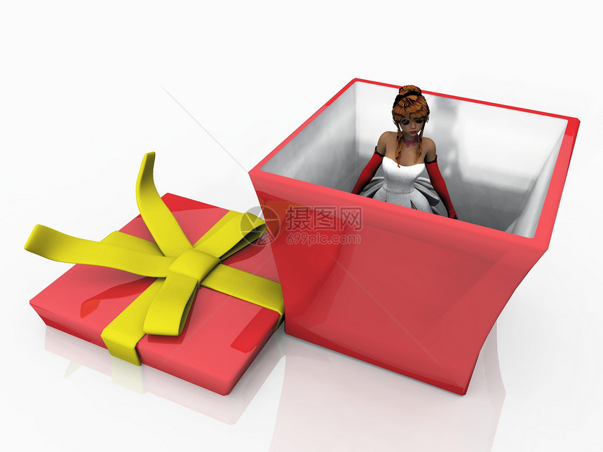 妇女在礼品盒中图片