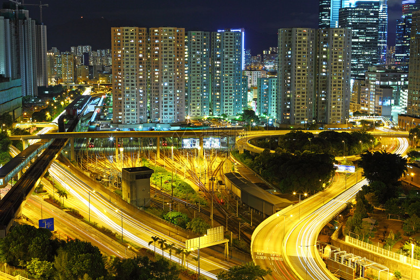 晚上在市中心的香港交通城市建筑物高楼经济高峰银行中心房子公司图片