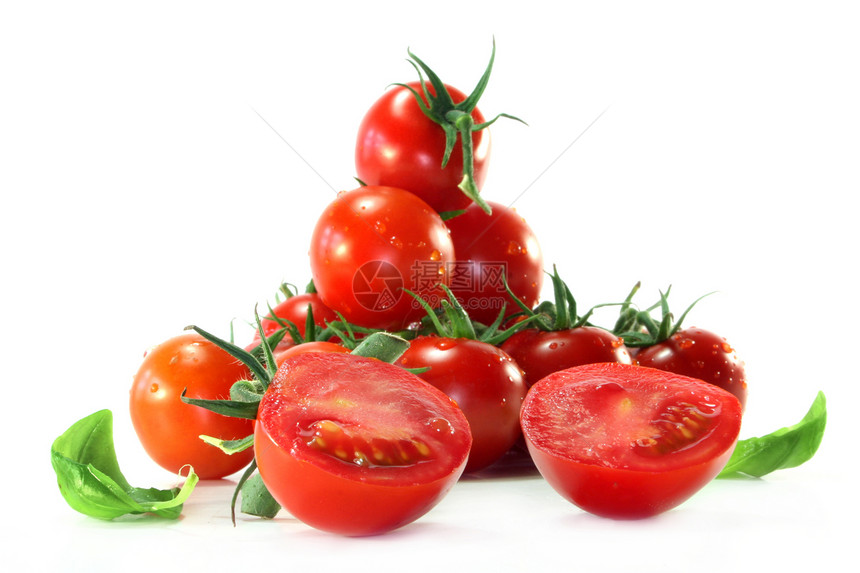番茄花园西红柿营养食物圆形蔬菜沙拉红色维生素绿色图片