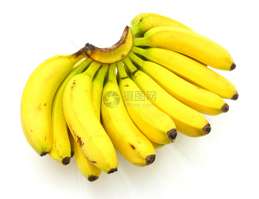 一群被白种背景孤立的香蕉食物营养热带黄色团体早餐美食白色丛林蔬菜图片