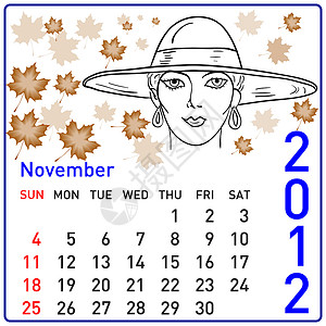 2012年11月选择第4周2012年日历 以矢量显示 11月插画