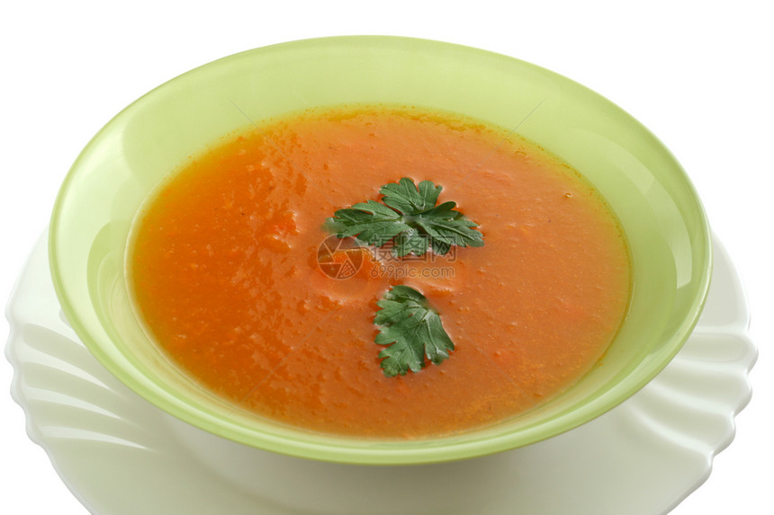 胡萝卜汤蔬菜食物饮食小吃香菜盘子勺子橙子健康液体图片