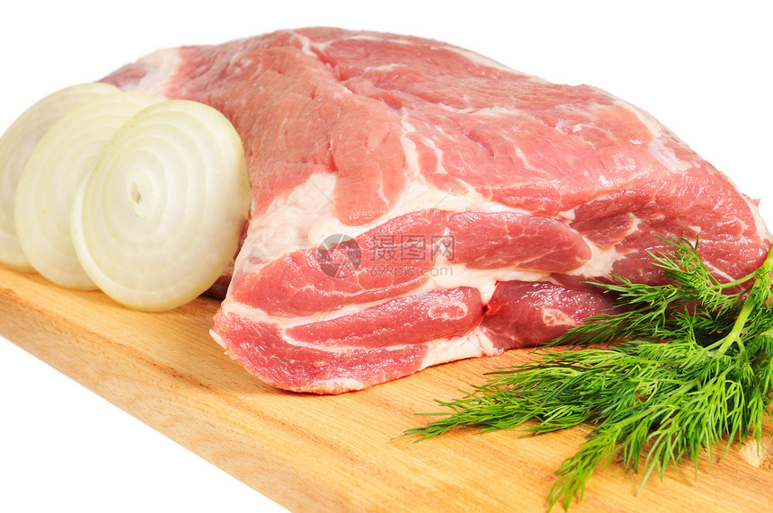 烤肉的猪肉片牛扒红色猪肉鱼片木板粉色木头食物水平绿色图片