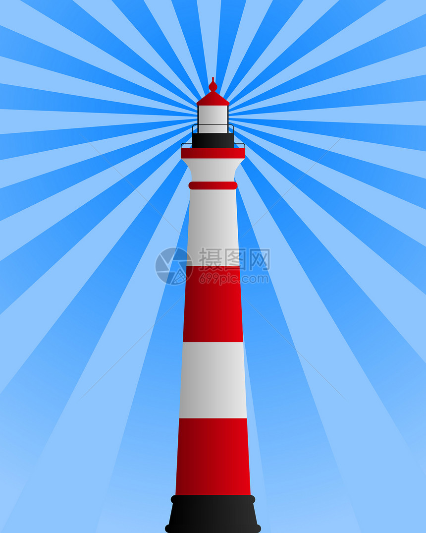 灯塔射线海洋支撑航海航行白色红色导航插图信号图片