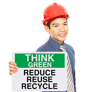 绿色人士商务海报白色微笑标语理念安全环境工人背景图片
