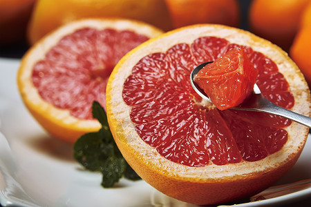 果果味薄荷勺子床单血橙水果红色维生素绿色果蔬高清图片