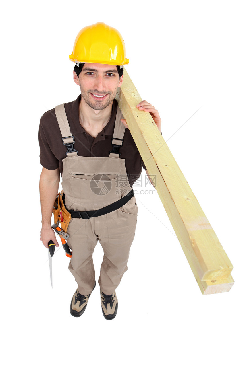 人肩上携带木板栅栏头盔边缘预防安全帽皮革红色框架材料木头图片