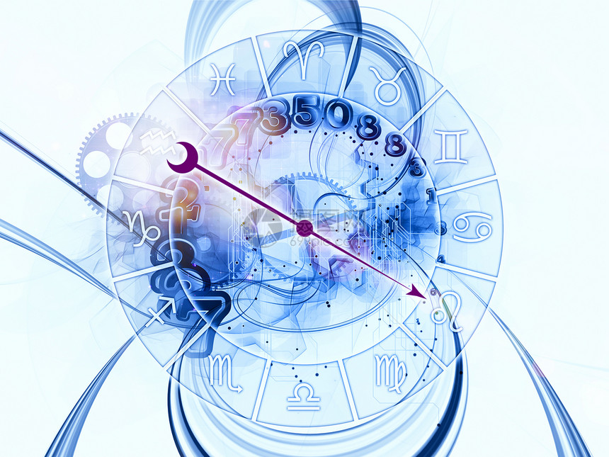Zodiac齿轮预测计算蓝色预言紫色创造力插图数字作品艺术图片