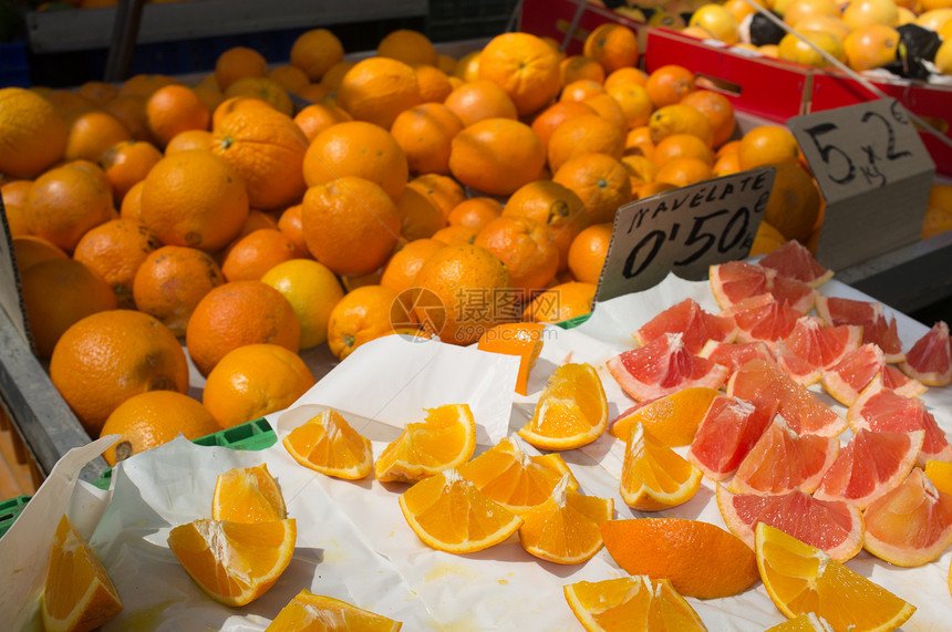 橙子和葡萄油水平市场柚子水果店铺杂货画幅特价摊位生产图片