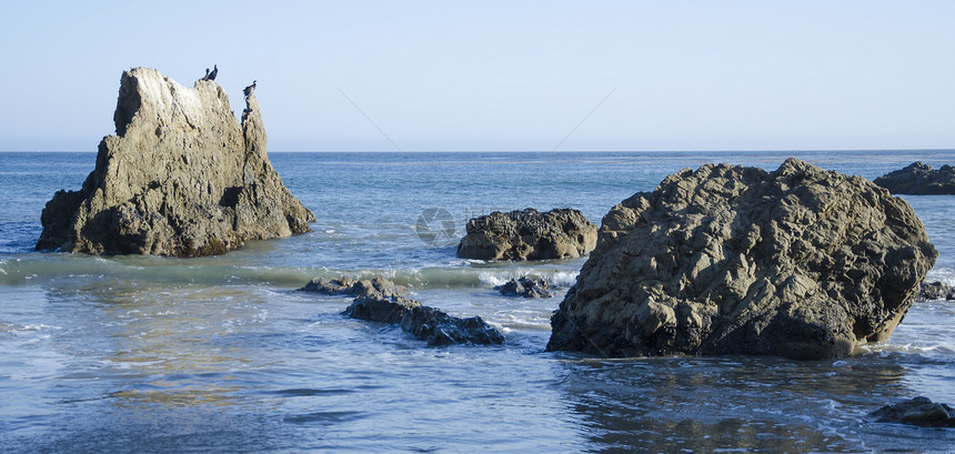 马里布海滩的岩石美丽蓝色海景海洋马里布图片