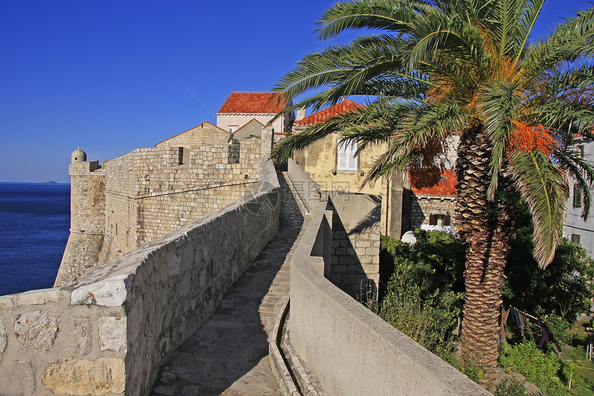 克罗地亚杜布罗夫尼克城墙景观港口建筑学天线海岸线橙子墙壁城市堡垒海岸图片