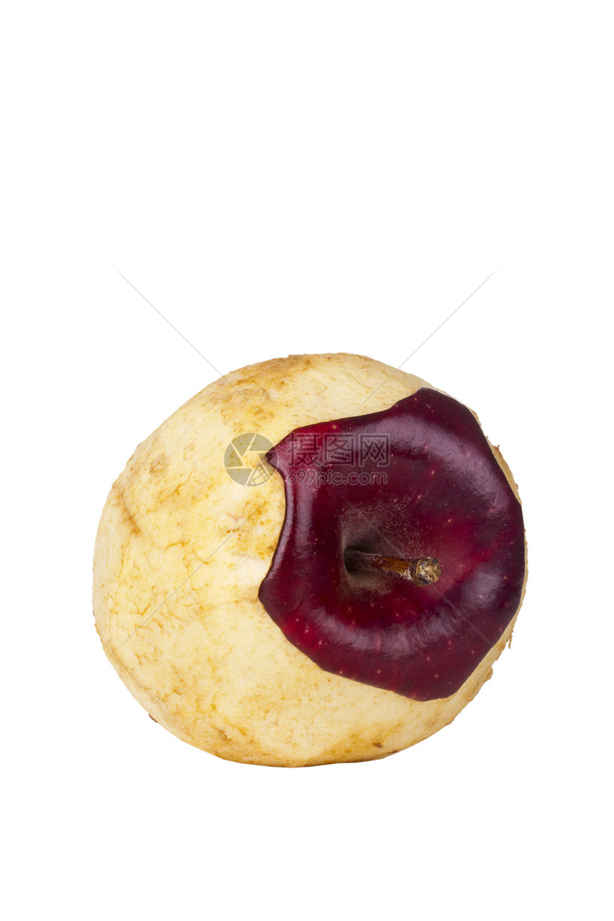 正在衰落的红美味苹果倒胃水果红色老化棕色白色剪裁甜点小吃食物图片