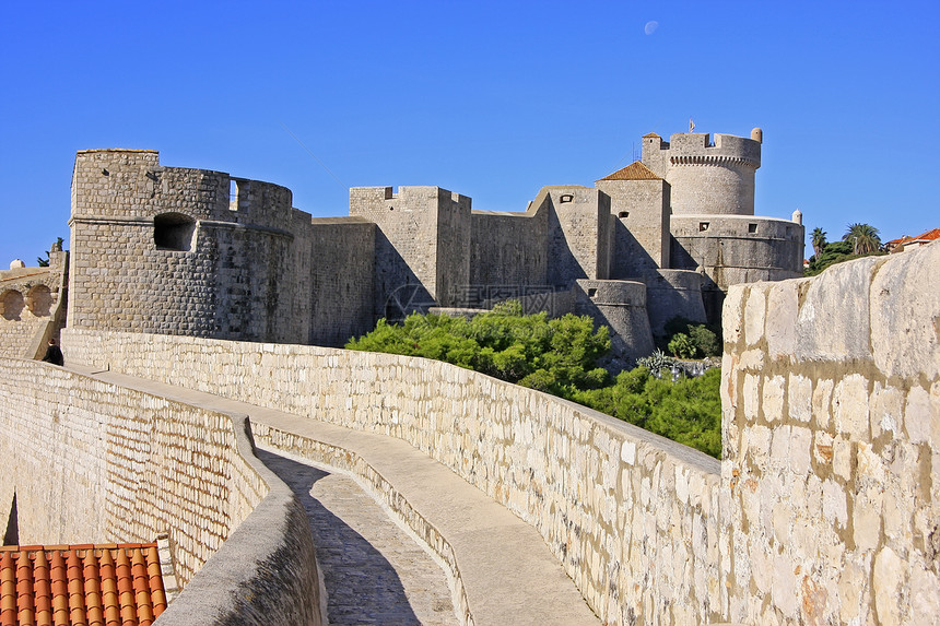 克罗地亚杜布罗夫尼克城墙研究生城市墙壁港口橙子旅行半岛景观海岸堡垒图片