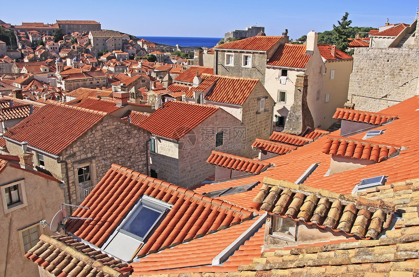 克罗地亚杜布罗夫尼克旧城屋顶天线城市海岸线墙壁半岛景观海岸吸引力建筑学堡垒图片