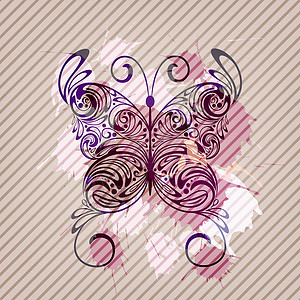 飞花令带有蝴蝶 飞花和条纹的矢量背景设计图片