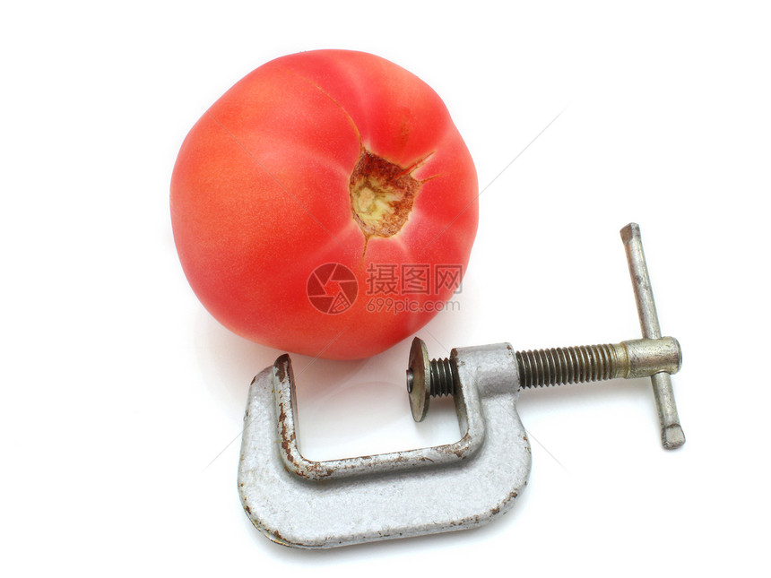 番茄和夹子工具小吃轮压果汁白色金属螺旋蔬菜图片