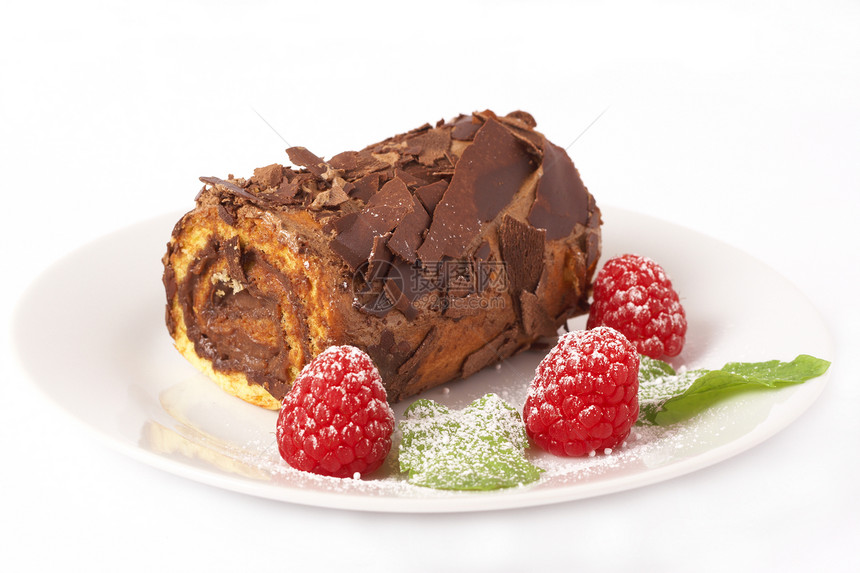 微型巧克力苏司卷盘子烘烤陶器烹饪美食糕点食物叶子配料甜点图片
