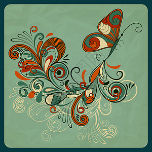 折叠纸板上的矢量概念蝴蝶和抽象分支背景图片