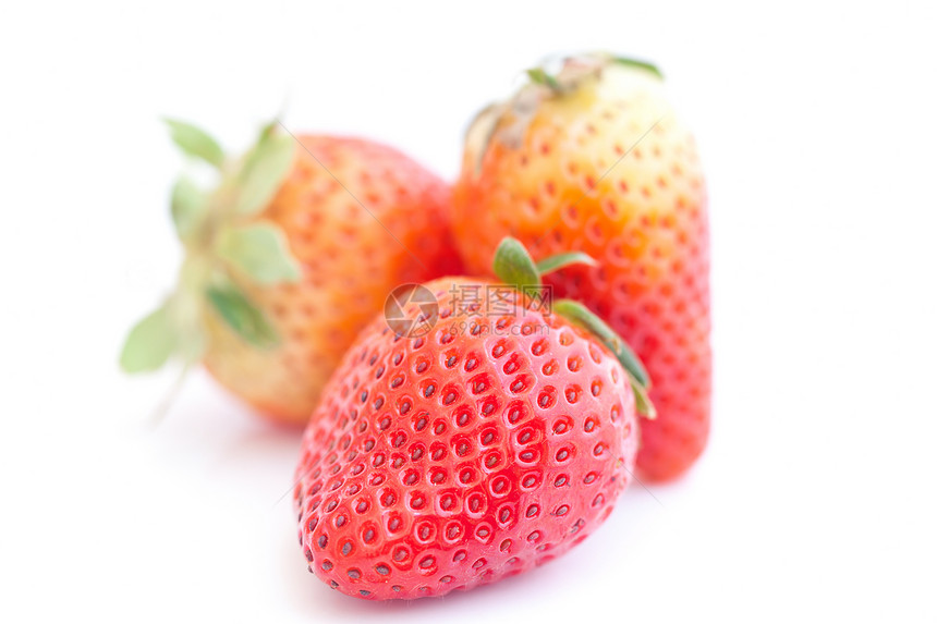 大红草莓 白边隔离草本植物香料树叶水果草本植物白色种子红色甜点图片