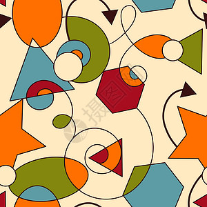 休閒矢量抽象摘要无缝交接构成星星黄色环形棕色螺旋圆圈正方形橙子墙纸滚动插画