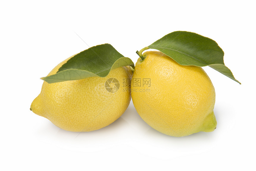 含叶子的柠檬白色饮食蔬菜树叶黄色绿色果汁水果静物营养图片