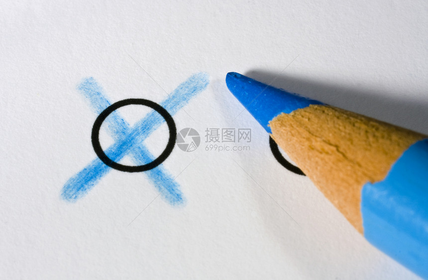 蓝铅笔投票表决蓝色十字选票十字形协议彩色蜡笔圆圈图片