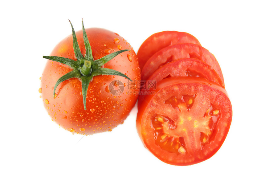 新鲜西红柿红色食物绿色种子白色饮食工作室营养蔬菜水果图片