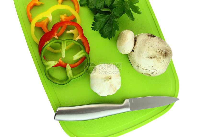 胡椒 大蒜 帕斯利和蘑菇植物木板生活营养美食木头沙锅烹饪切菜板香料图片