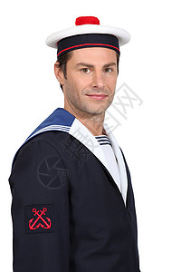 海军帽子年轻水手夹克男人条纹商务青年姿势海洋巡航人士裙子背景