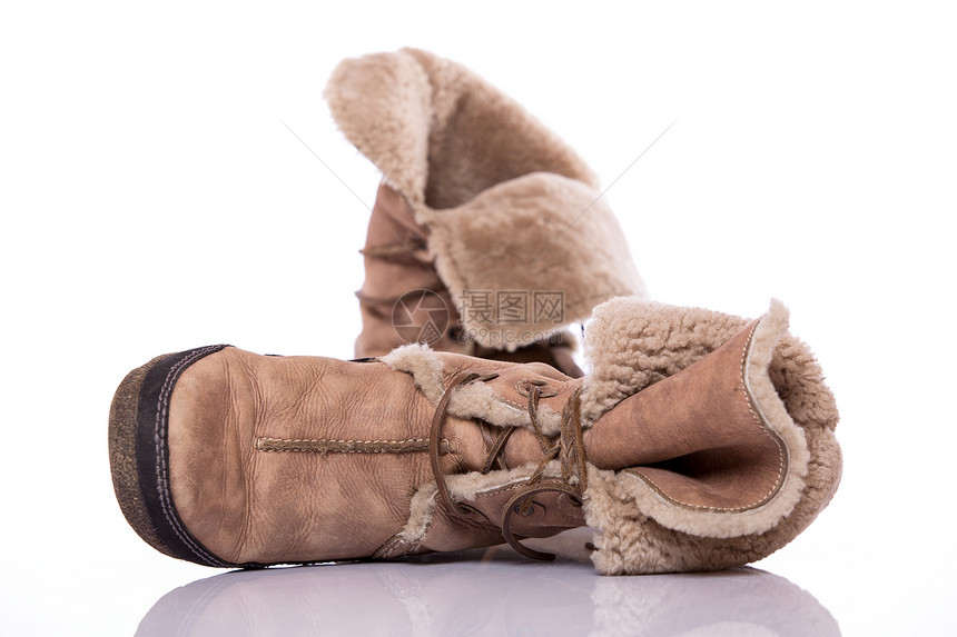 冬季鞋子毛皮棕色季节性蕾丝皮革生态季节白色图片
