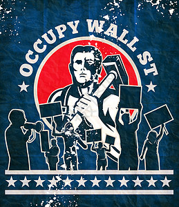 工人锤子抗议抗争者占领墙街星星活动家扩音器抗议者铁匠插图背景图片