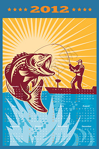 贝斯海报2012年 大茅斯巴斯 的海报日历大口低音插图渔夫背景