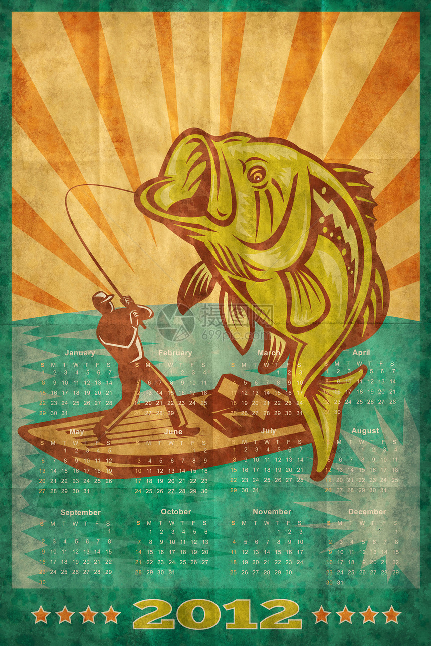 2012年 大茅斯巴斯 的海报日历插图低音大口渔夫图片