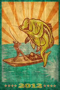 烧鱼海报2012年 大茅斯巴斯 的海报日历插图低音大口渔夫背景