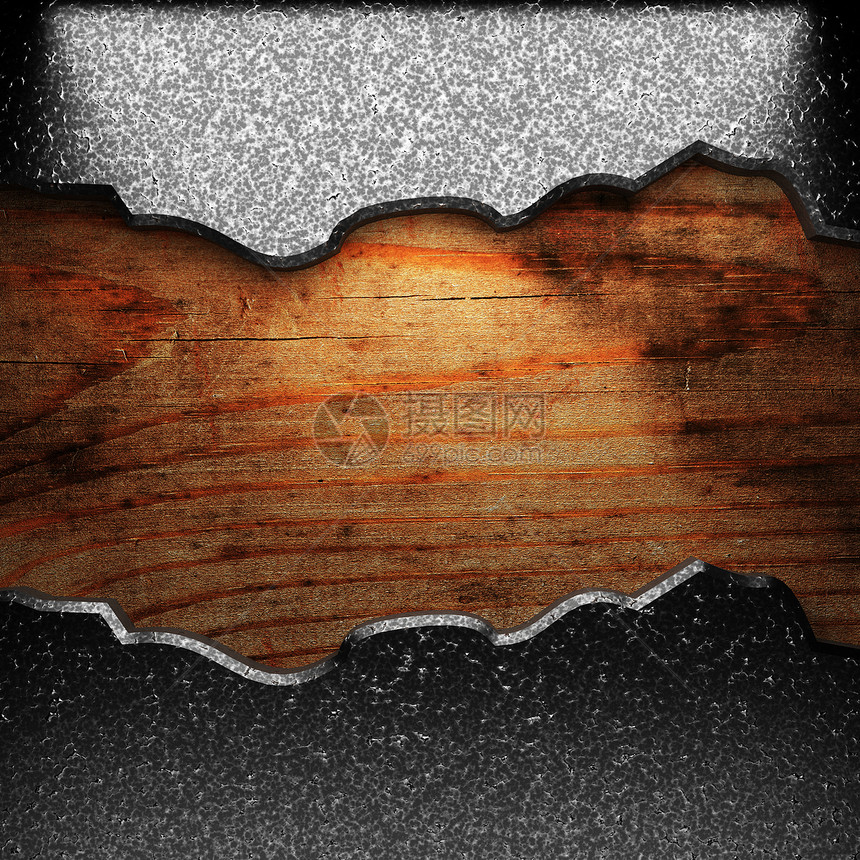 木柴上的铁板金属盘子木材木头药片棕色木板控制板招牌边界图片