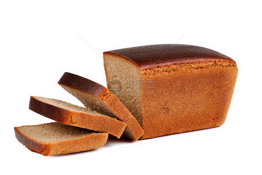 白纸上孤立的切片面包纤维化合物生活早餐厨房糕点碳水粮食小麦金子图片