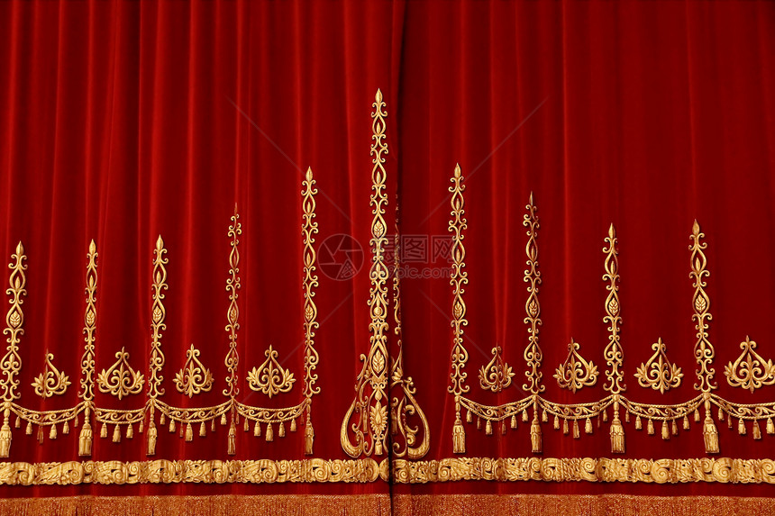 戏剧红幕红色椅子金子纺织品艺术装饰品剧院天鹅绒图片