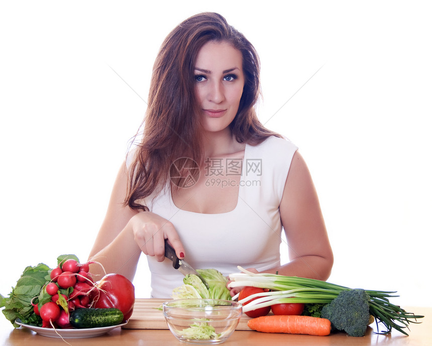 妇女烹饪健康食品成人厨房红色食物女士沙拉女性女孩水平蔬菜图片