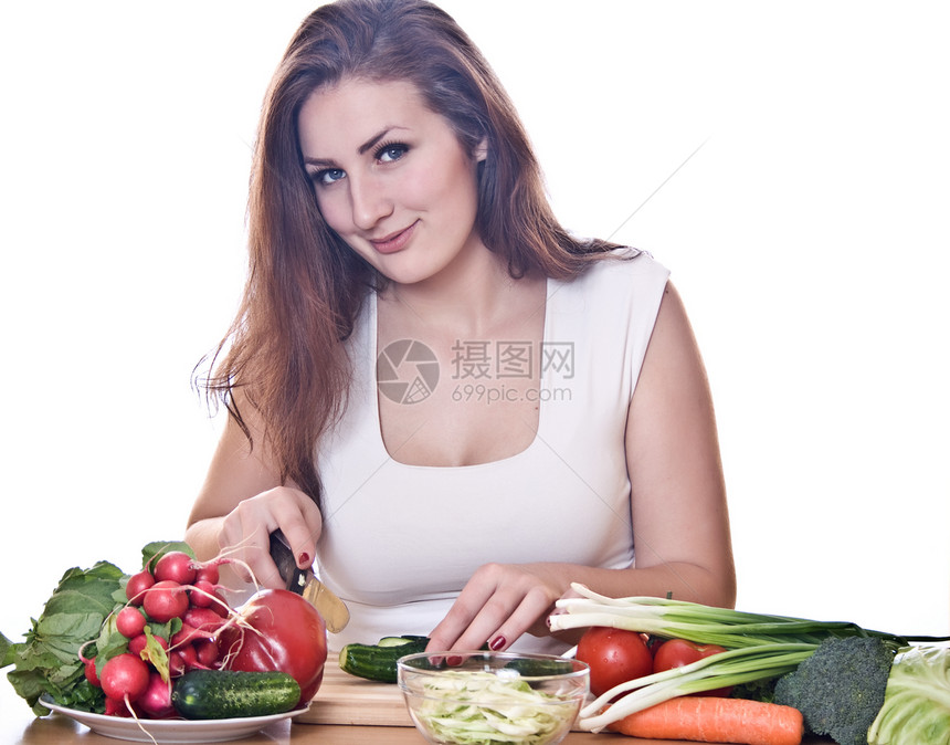 妇女烹饪健康食品食物女士水平早餐女性厨房女孩成人沙拉蔬菜图片