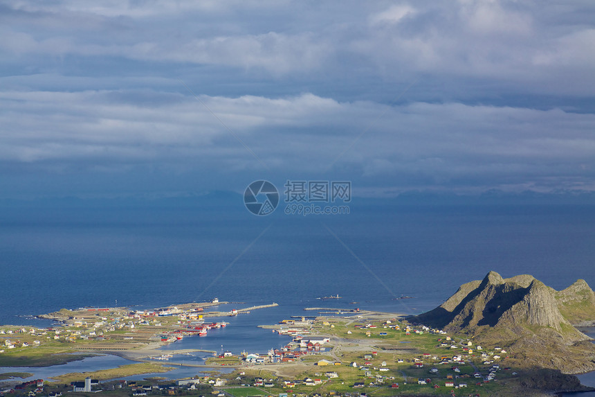 挪威渔业港口挪威渔船港海洋支撑全景海岸风景村庄海岸线图片