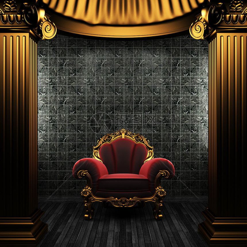 铜柱 椅子和瓷砖墙房间曲线纺织品光泽度壁柱柱子金属陶瓷装饰品装饰图片
