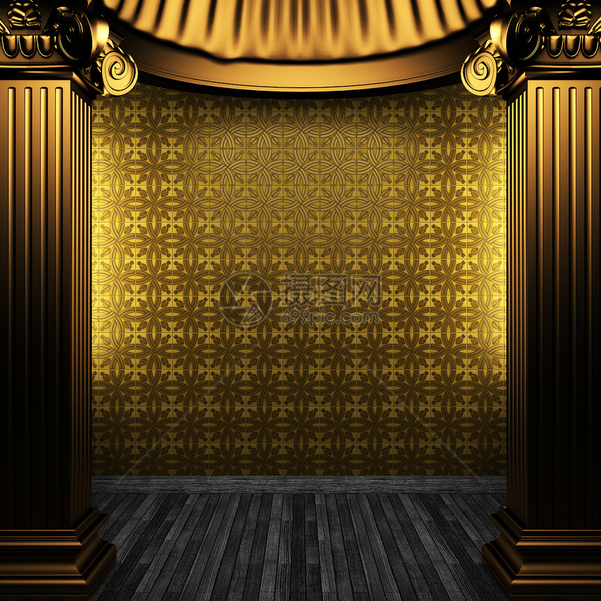 铜柱和瓷砖墙装饰房间风格陶瓷装饰品建筑瓷砖金属壁柱金子图片