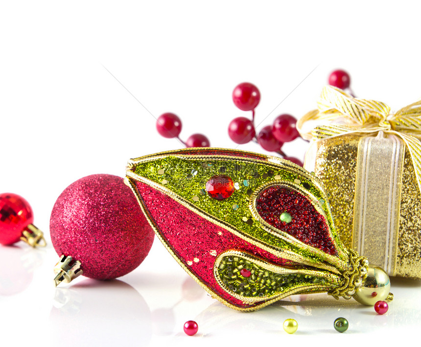 圣诞节装饰季节性季节礼物盒绿色红色白色装饰品派对奢华金子图片