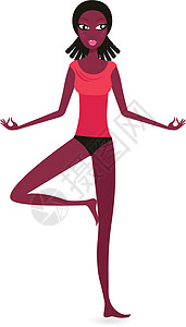 做瑜伽的黑皮肤女人站立姿势 与白相隔绝体操身体运动沉思女孩训练灵活性头脑闲暇插图设计图片