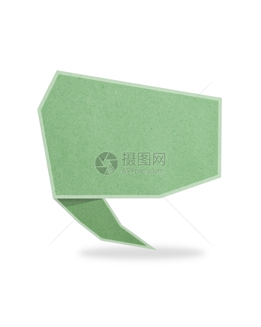 白色背景上的绿色谈话标签 回收的纸手棍图片